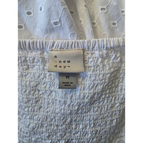 A NEW DAY White Eyelet Open-Back Smocked Dress with Bubble Sleeves - Picture 5 of 6